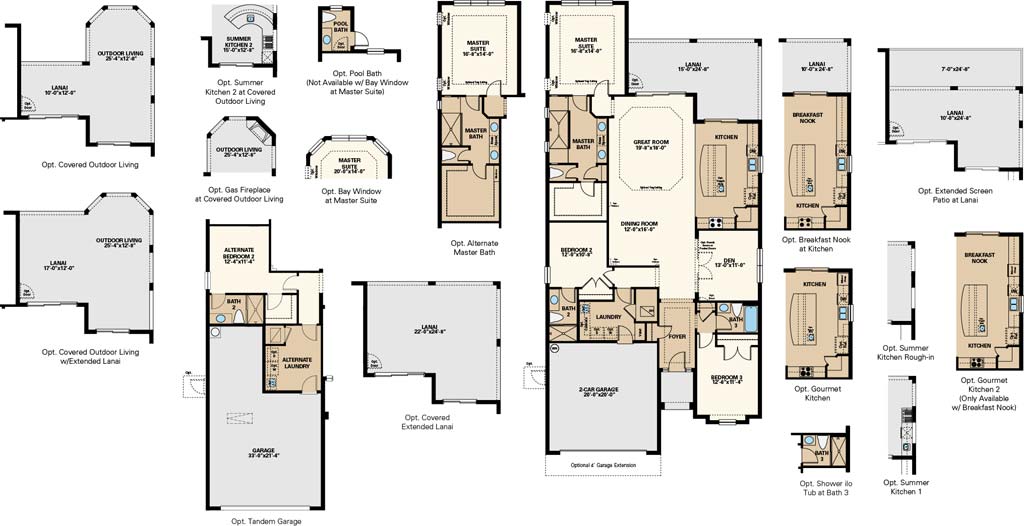 Lazio Floor Plan at Hacienda Lakes, Naples by Taylor Morrison, 2,275 Square Feet, 3 Bedrooms, 3 Baths, 2 Garage, 1 Story